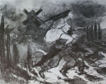  Viy, de Gogol. Projet d'illustration au fusain sur papier 36,5x44cm, 1926-1929 (cat.1954).   